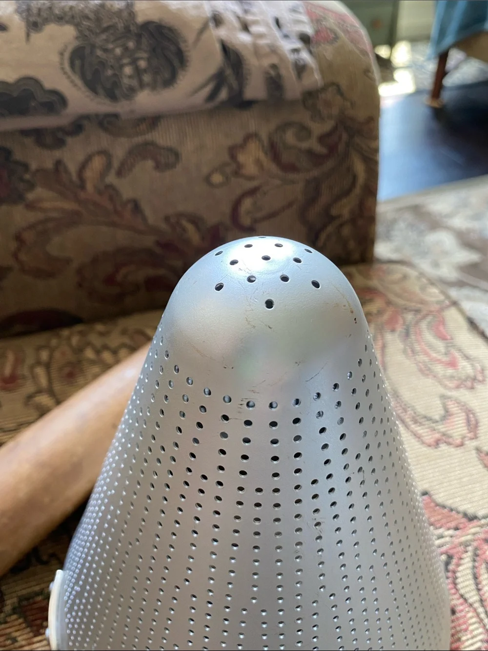 Vintage Cone Sieve, Wooden Pestle & Aluminum Stand